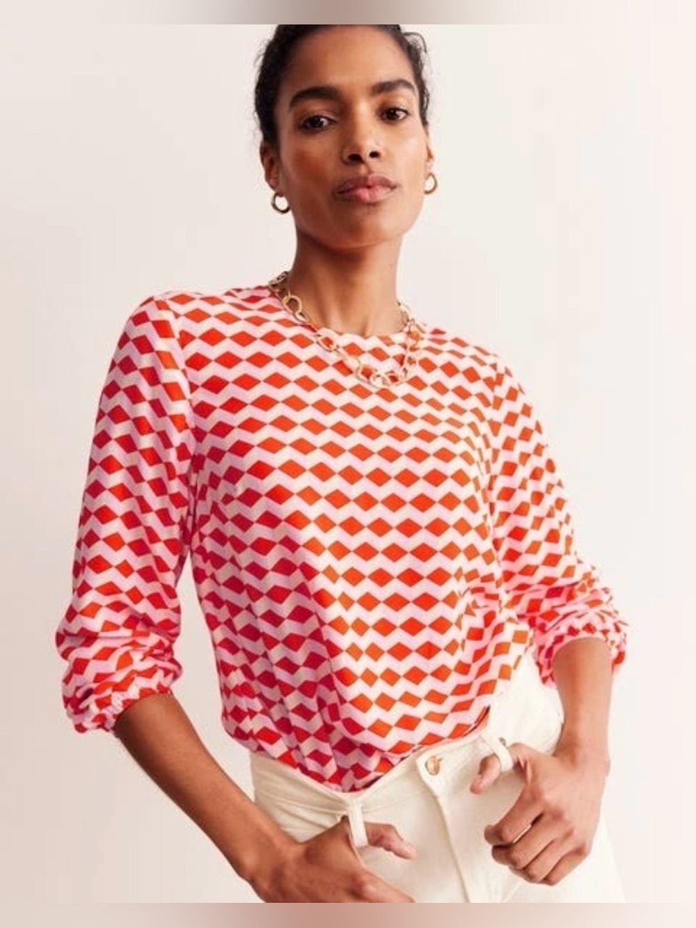 Boden Easy Printed Top Mandarin Red Diamond Cube US Size 6